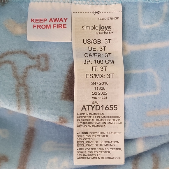 Carter's Boys Fleece Zip-up Footed Pajamas "Built Strong" Tools Theme 3T - Picture 5 of 9